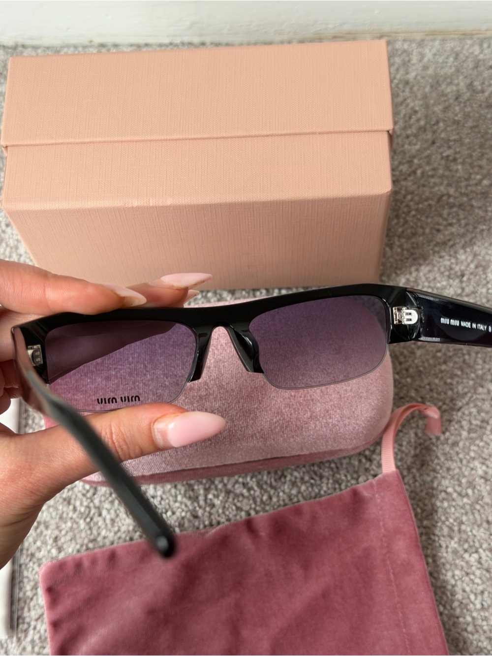Miu Miu Black Slim Rectangular Sunglasses with Subtle Tinted Lenses - Picture 5 of 7